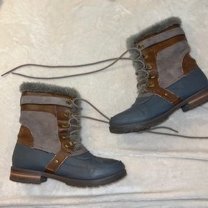 Leather suede and fur winter boots